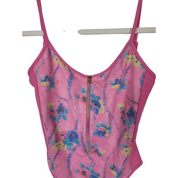 LoveShackFancy New Beach Riot Pink Floral Zip Swimsuit Small NWOT - Picture 5 of 7